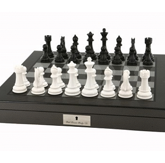 Dal Rossi Italy Chess Set - Black & White, Carbon Fibre, 51cm