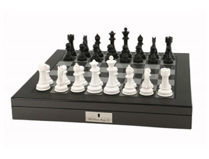 Dal Rossi Italy Chess Set - Black & White, Carbon Fibre, 51cm