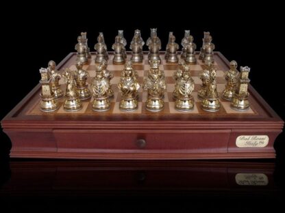 Dal Rossi Italy Chess Set - Medieval Warriors Polyresin Chessmen on Walnut Box, 38cm - Image 4