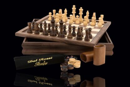 Dal Rossi Italy Chess / Checkers / Backgammon - Walnut, 35cm, with Flip Top Board - Image 2