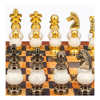Dal Rossi Italy Chess Pieces: White Stone and Gold