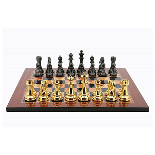 Dal Rossi Italy Chess Set - Gold and Titanium, Walnut Finish, 50cm