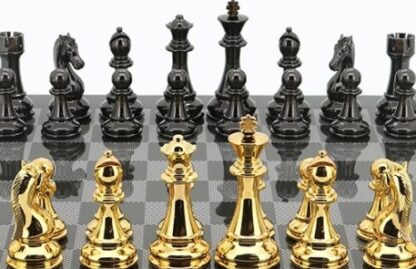 Dal Rossi Italy Chess Set - Gold and Titanium, Carbon Fibre Finish, 50cm - Image 3