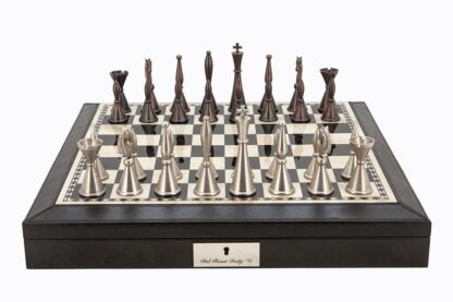 Dal Rossi Italy Chess Set - Brown PU Leather Bevelled Edge with Staunton Metal Chessmen, 45cm - Image 2