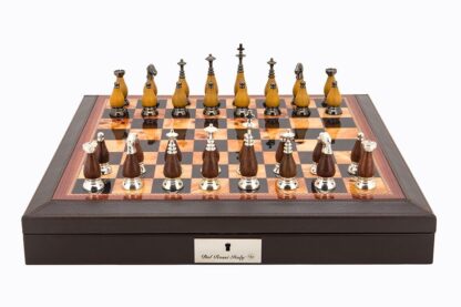 Dal Rossi Italy Chess Set - Brown PU Leather Bevelled Edge with with Staunton Metal/Wood Chessmen, 45cm - Image 2