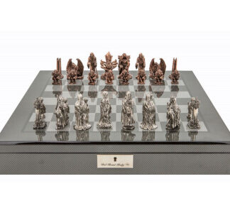 Dal Rossi Italy Chess Set - Evil Ring Metal Chessmen on Carbon Fibre Shiny Finish Box, 50cm