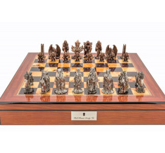 Dal Rossi Italy Chess Set - Evil Ring Metal Chessmen on Walnut Shiny Finish Box, 50cm