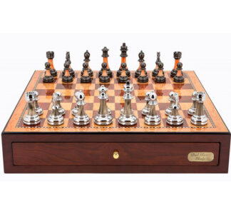 Dal Rossi Italy Chess Set - Mahogany Finish with Metal/Marble Chessmen, 45cm