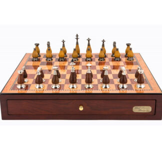 Dal Rossi Italy Chess Set - Red Mahogany Finish with Staunton Metal/Wood Chessmen, 45cm