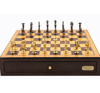 Dal Rossi Italy Chess Set - Sleek Design Brass Chessmen on Walnut Finish Box, 45cm