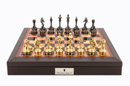 Dal Rossi Italy Chess Set - Staunton Brass Titanium Cap Chessmen on Brown PU Leather Bevilled Edge Box, 45cm - Image 2