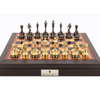 Dal Rossi Italy Chess Set - Staunton Brass Titanium Cap Chessmen on Brown PU Leather Bevilled Edge Box, 45cm
