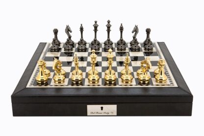 Dal Rossi Italy Chess Set - Staunton Brass Titanium Cap Chessmen on Black PU Leather Bevilled Edge Box, 45cm - Image 2