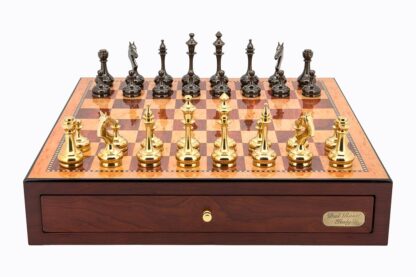 Dal Rossi Italy Chess Set - Staunton Brass Titanium Cap Chessmen on Red Mahogany Box, 45cm - Image 2