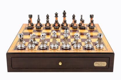 Dal Rossi Italy Chess Set - Walnut Finish with Metal/Marble Chessmen, 45cm - Image 2