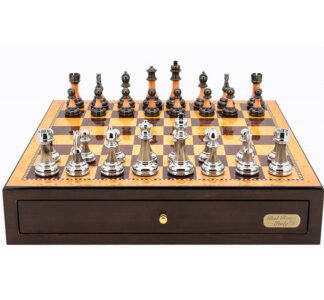 Dal Rossi Italy Chess Set - Walnut Finish with Metal/Marble Chessmen, 45cm