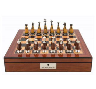 Dal Rossi Italy Chess Set - Walnut Finish with Staunton Metal/Wood Chessmen, 40cm