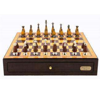 Dal Rossi Italy Chess Set - Walnut Finish with Staunton Metal/Wood Chessmen, 45cm