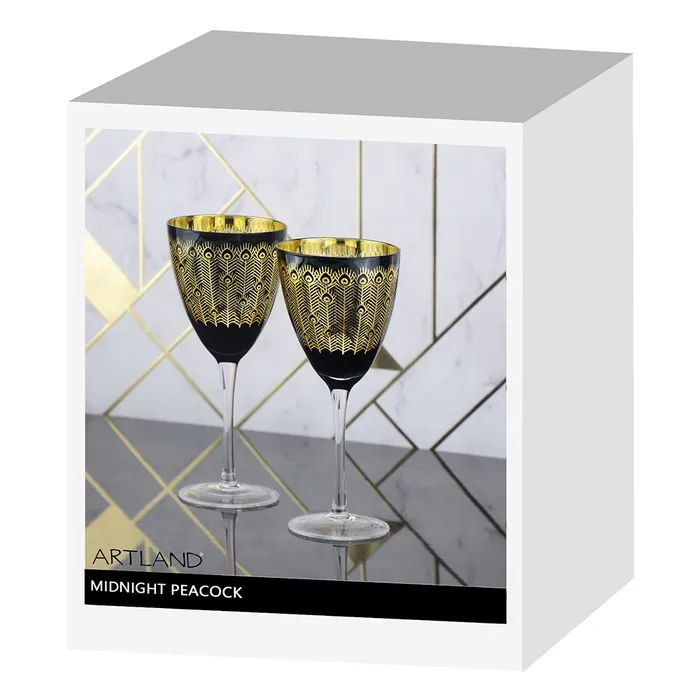 Artland Midnight Peacock Wine Glasses, Set of 2 - Image 4