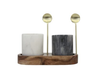 Salt & Pepper Set on Marble Base, Black & Silver - Image 2