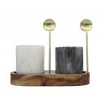 Salt & Pepper Marble Set on Wooden Base