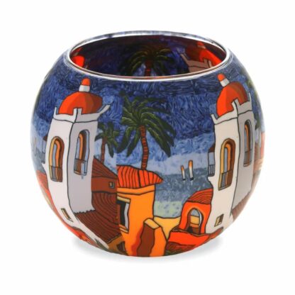 Glass Tealight Holder, European Collection: Santorini Sunset, Greece - Image 2