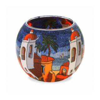 Glass Tealight Holder, European Collection: Santorini Sunset, Greece