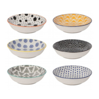 Now Designs Stamped Pinch Bowls, Bits & Dots, Multicolour, Set of 6