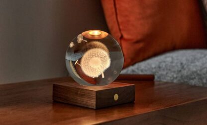 Gingko 3D Laser Engraved LED Light, Walnut Dandelion - Image 2