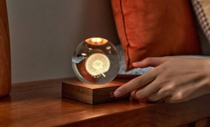 Gingko 3D Laser Engraved LED Light, Walnut Dandelion - Image 4