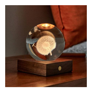 Gingko 3D Laser Engraved LED Light, Walnut Dandelion