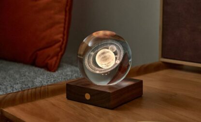 Gingko 3D Laser Engraved LED Light, Walnut Saturn - Image 3