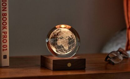 Gingko 3D Laser Engraved LED Light, Walnut World Globe - Image 2