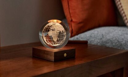 Gingko 3D Laser Engraved LED Light, Walnut World Globe - Image 6