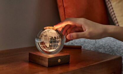 Gingko 3D Laser Engraved LED Light, Walnut World Globe - Image 5