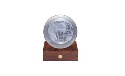 Gingko 3D Laser Engraved LED Light, Walnut World Globe - Image 3
