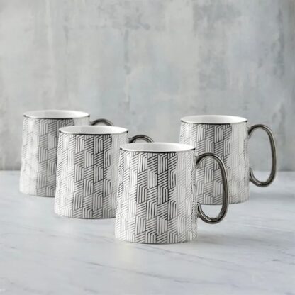 BIA Mugs, Geo Platinum, Set of 4 - Image 4