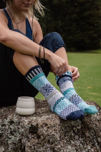 Solmate Socks:  Adult Crew Socks, Snowfall, Large - Image 3