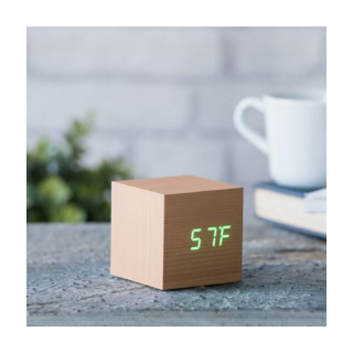 Gingko Cube Click Clock, Beech with Green LED