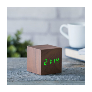 Gingko Cube Click Clock, Walnut with Green LED