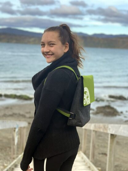 Jo Luping Design Ecofelt Backpack: Koru White On Green Dark Grey - Image 3