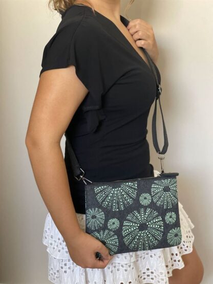 Jo Luping Design Ecofelt Cross Body Bag: Green Kina On Grey - Image 3