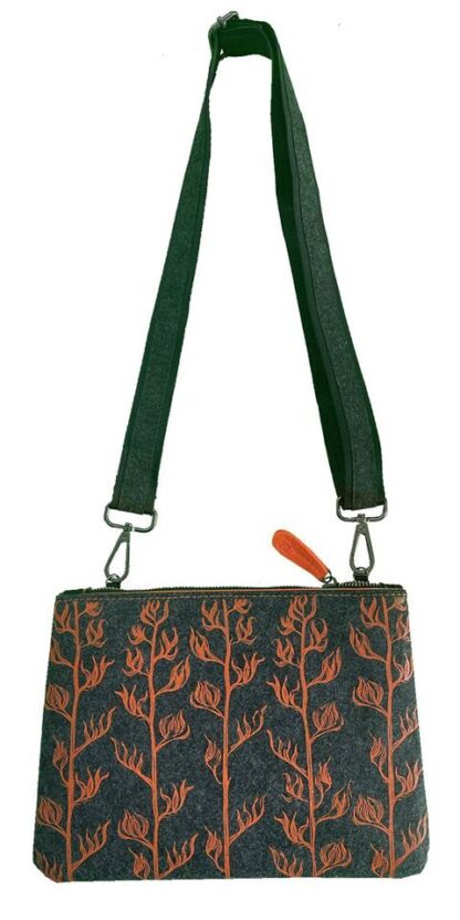 Jo Luping Design Ecofelt Cross Body Bag: Orange Harakeke On Grey - Image 2