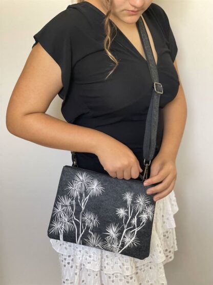 Jo Luping Design Ecofelt Cross Body Bag: Ti Kouka White On Grey - Image 2