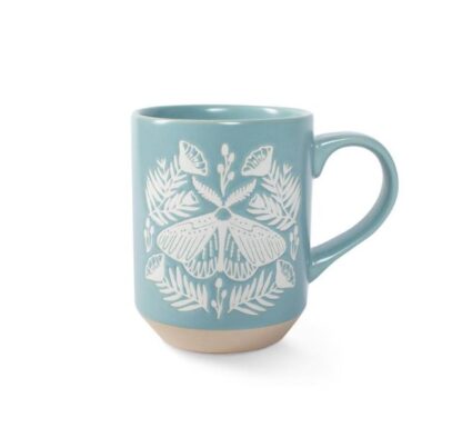 Fringe Stoneware Mug, White Moth on Blue - Image 3