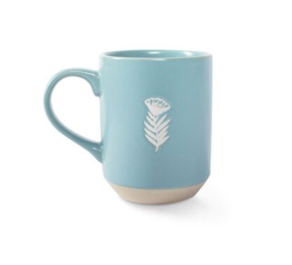 Fringe Stoneware Mug, White Moth on Blue - Image 2