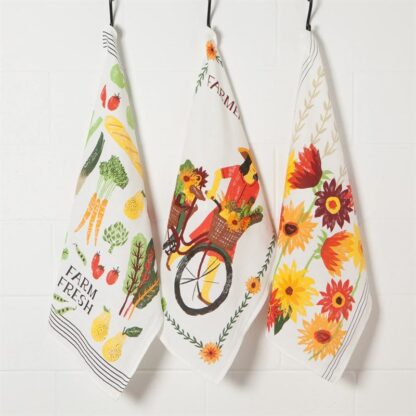 Now Designs 100% Cotton Floursack Tea Towels, Farmer's Market, Set of 3 - Image 3