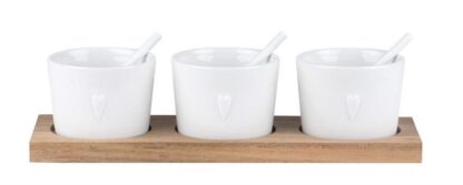 Räder Porcelain Bowls on Acacia Wood Tray, Trio of Hearts - Image 4
