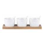 Räder Porcelain Bowls on Acacia Wood Tray, Trio of Hearts
