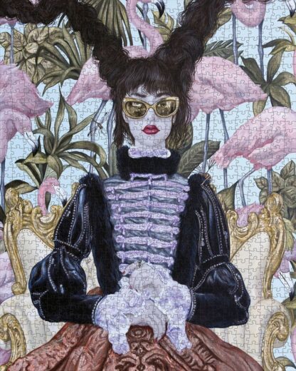 Pomegranate Puzzle, 1,000pc, Girl with Pink Flamingos - Image 2